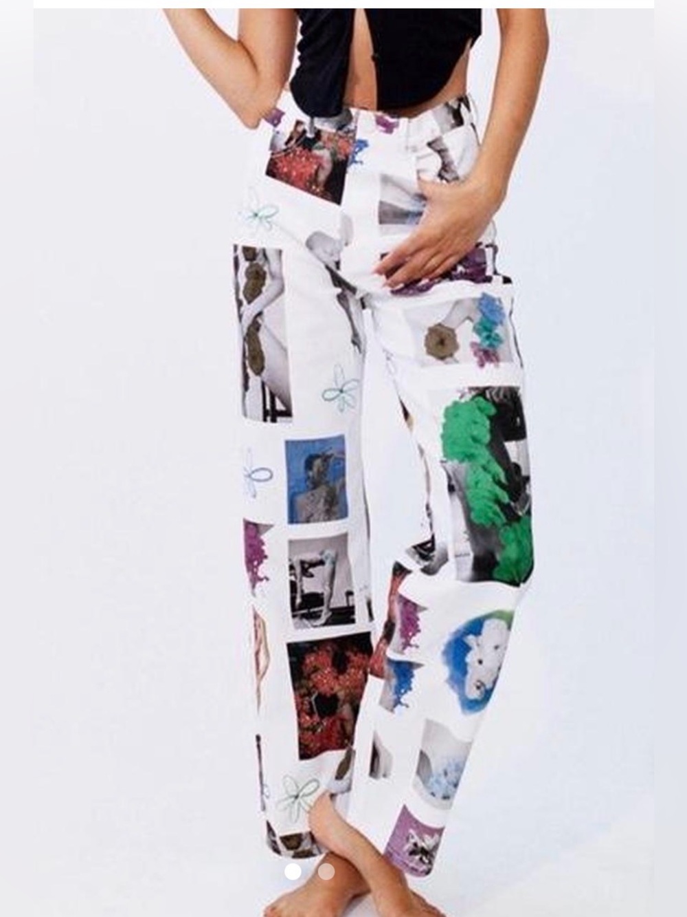 White Graphic Photo-Print Wide Leg Pants - Picture 2 of 7